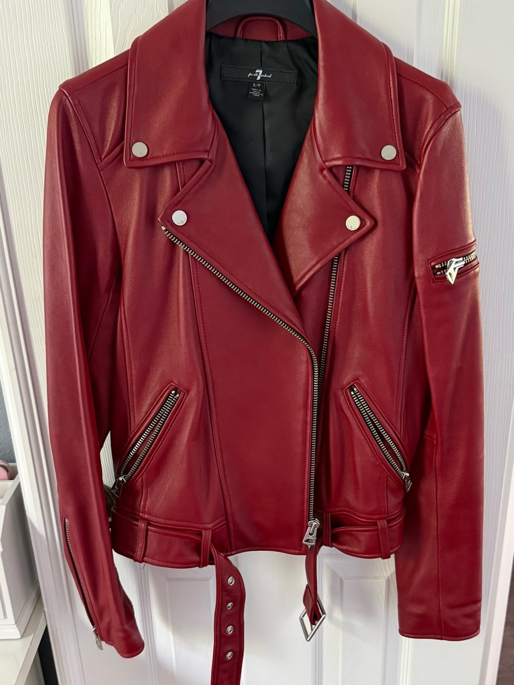 7 for All Mankind Red Moto Leather Jacket